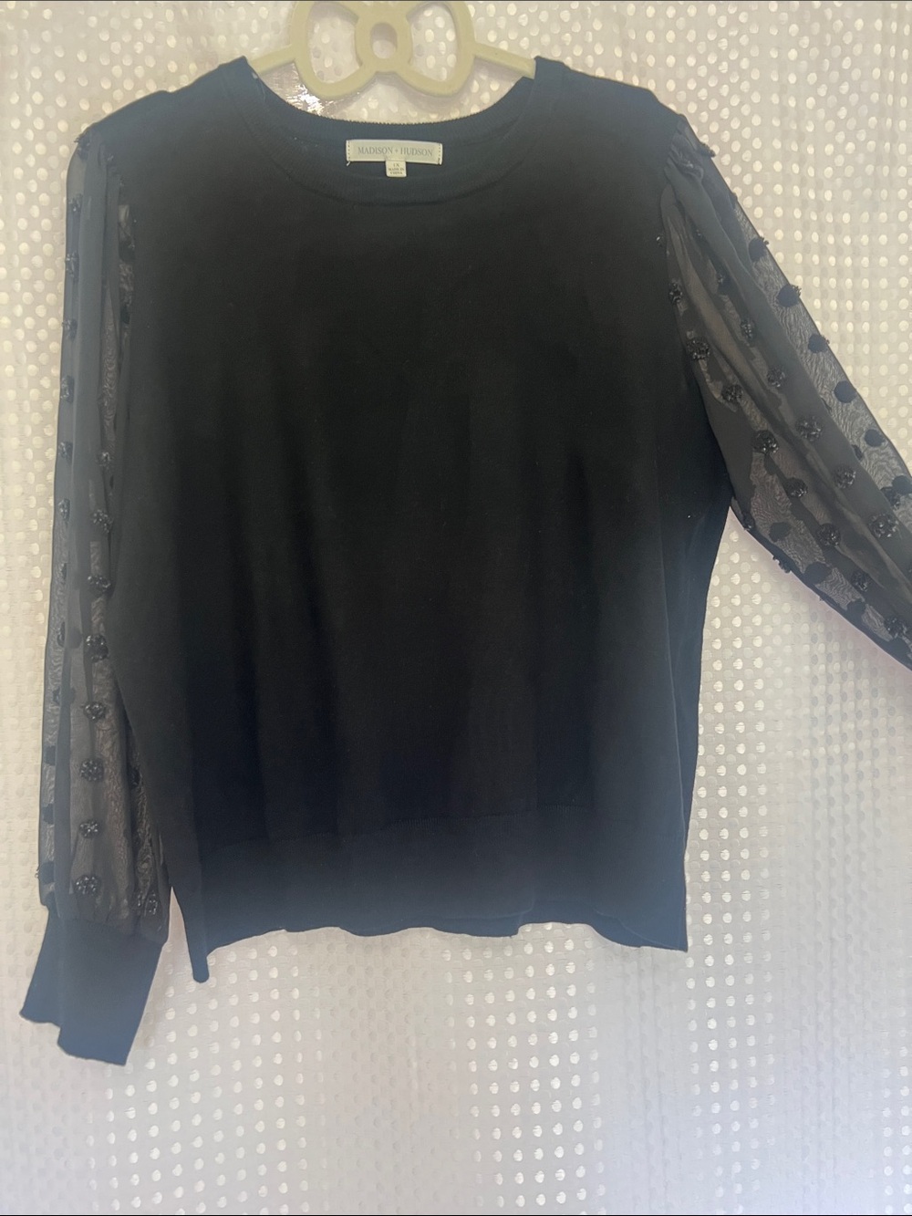 Soft Women’s Sweater by Madison+Hudson w/ Sheer Dot Long Sleeves w/Cable Cuffs